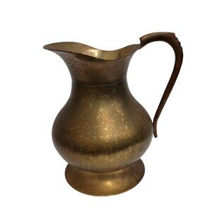Vintage Solid Brass Pitcher With Patina Footed Mid Century Modern Handcrafted
